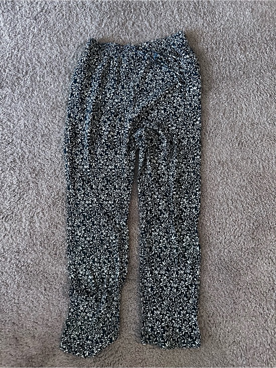 Vintage Pants - Vintage green & White Floral Wide-Leg Pants 80s or 90s